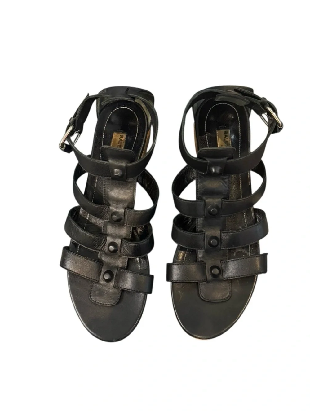 Balenciaga Arena Black Leather Gladiator Studded Multi-Strap Ankle  Sandals - Picture 14 of 15